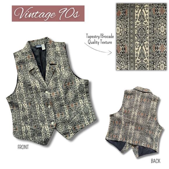 Vintage 90s Brocade Tapestry Vest SteamPunk VictorianGoth ShabbyChic Lagenlook - Picture 1 of 10